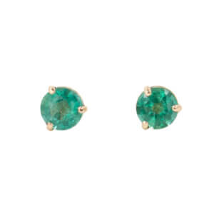 Round Emerald Stud Earring set in 14 Karat Yellow Gold