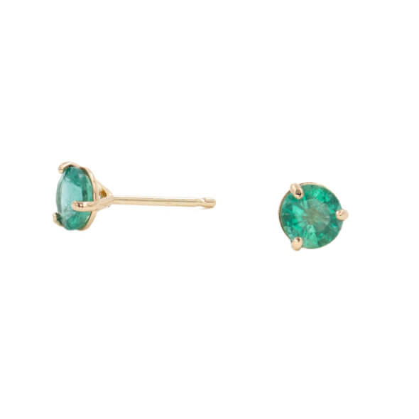 Round Emerald Stud Earring set in 14 Karat Yellow Gold