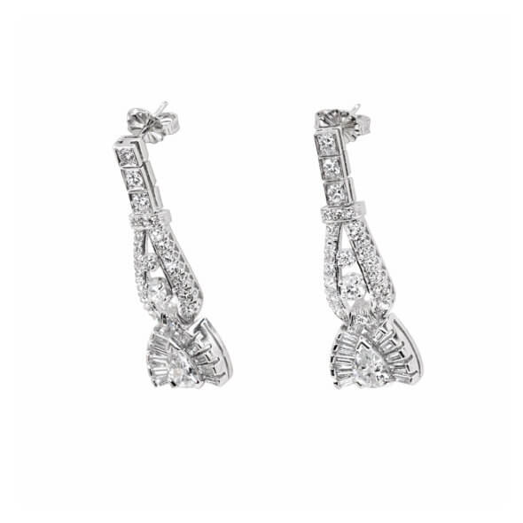 Late Art Deco Platinum and Diamond Dangle Earrings