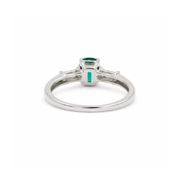 Lippa's Custom Made Emerald and Diamond Ring in 18 Karat White Gold