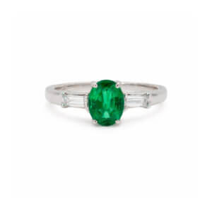 Lippa's Custom Made Emerald and Diamond Ring in 18 Karat White Gold
