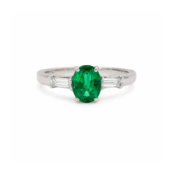 Lippa's Custom Made Emerald and Diamond Ring in 18 Karat White Gold