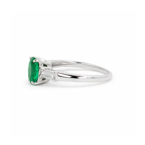 Lippa's Custom Made Emerald and Diamond Ring in 18 Karat White Gold