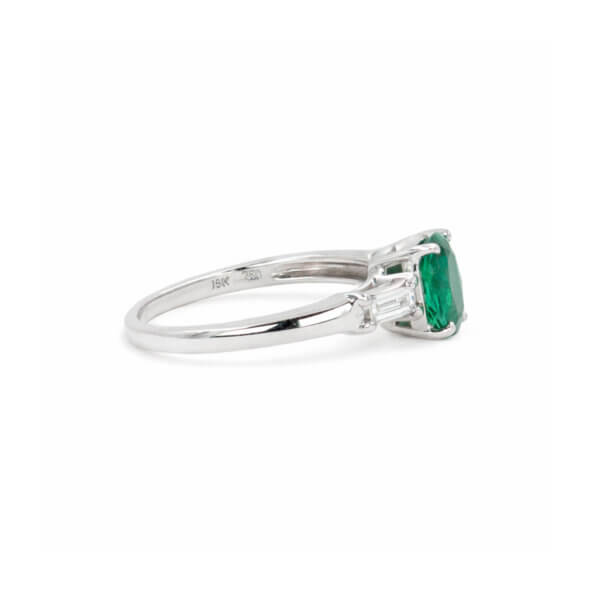 Lippa's Custom Made Emerald and Diamond Ring in 18 Karat White Gold