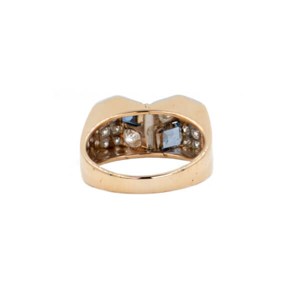 Retro Platinum Topped 14 Karat yellow gold Sapphire & Diamond Ring