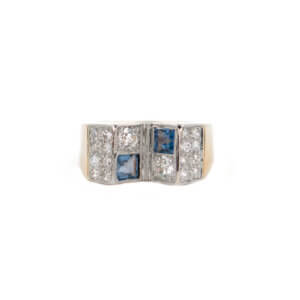 Retro Platinum Topped 14 Karat yellow gold Sapphire & Diamond Ring