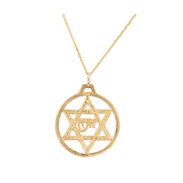 Star of David Pendant Made in 14  Karat Yellow Gold Within a Circular Frame