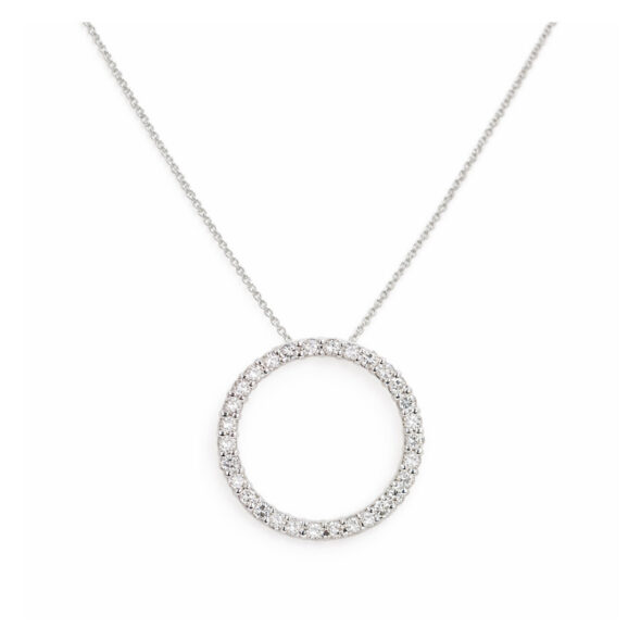 770-21358-Front 1 Inch Diameter 14 Karat White Gold Diamond Circle Necklace