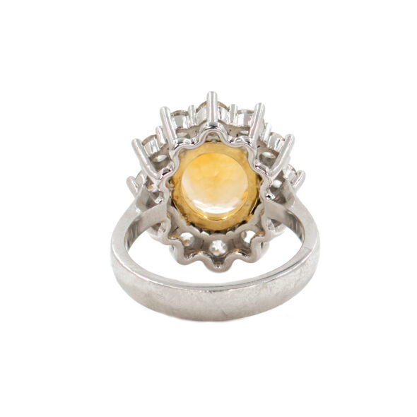 770-21590-Back Custom made Platinum and 18 Karat Yellow Gold Estate Citrine & Diamond Halo Ring