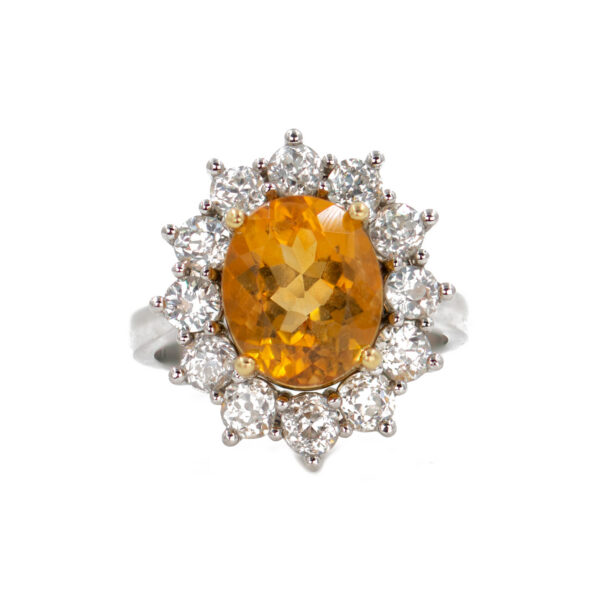 770-21590-Front Custom made Platinum and 18 Karat Yellow Gold Estate Citrine & Diamond Halo Ring