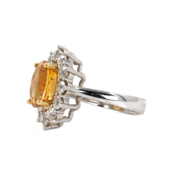 770-21590-Left Custom made Platinum and 18 Karat Yellow Gold Estate Citrine & Diamond Halo Ring