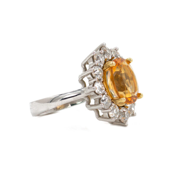 770-21590-Right Custom made Platinum and 18 Karat Yellow Gold Estate Citrine & Diamond Halo Ring
