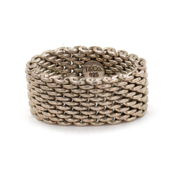 770-21616-Top Tiffany & Co. Somerset Mesh Ring Sterling Silver Wide Woven Band Ring