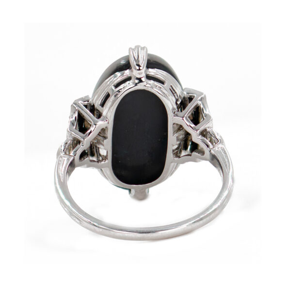 Art Deco 18 and 14k white gold black opal, diamond and onyx ring