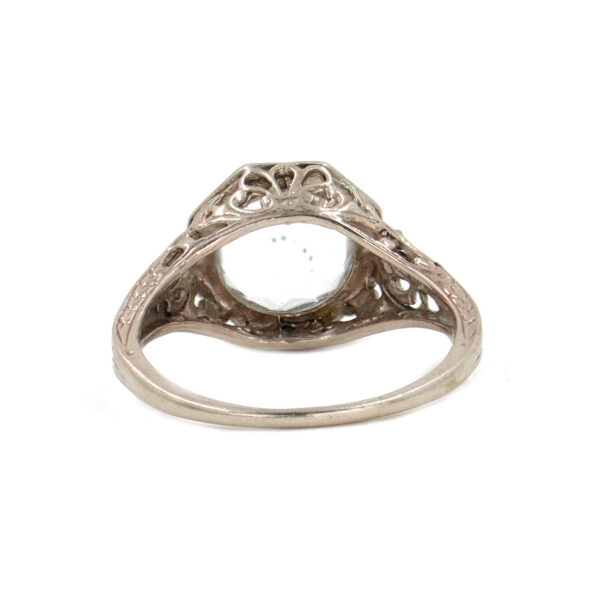 770-21570-Back1 Edwardian 1.80 Carat Round Aquamarine Filigree Ring in 10 Karat White Gold, Ring