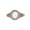 770-21570-Front1 Edwardian 1.80 Carat Round Aquamarine Filigree Ring in 10 Karat White Gold, Ring