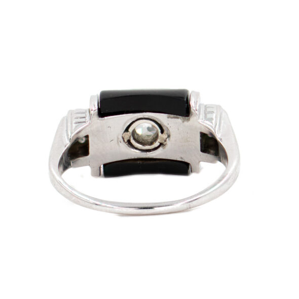 770-21607-Back Vintage Onyx & Diamond Ring in 14K White Gold, Art Deco Estate Ring