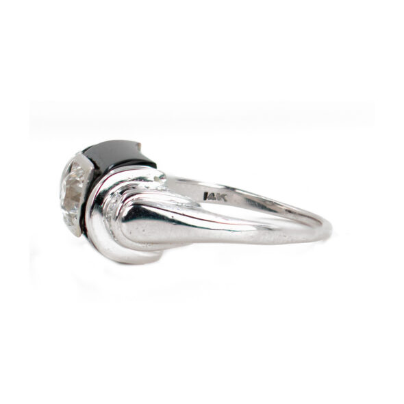 770-21607-Left side Vintage Onyx & Diamond Ring in 14K White Gold, Art Deco Estate Ring