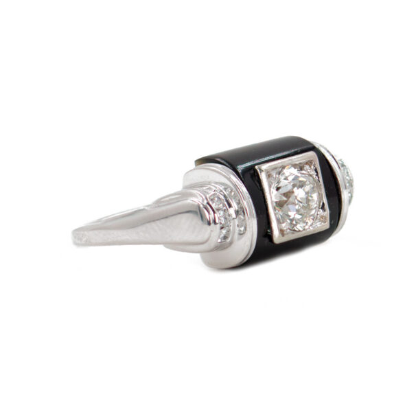 770-21607-Right Vintage Onyx & Diamond Ring in 14K White Gold, Art Deco Estate Ring