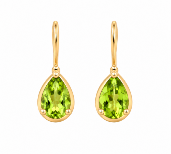 peridot earrings final Pear-Shaped Peridot 14 Karat Yellow Gold Drop Earrings