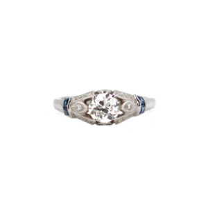 Art Deco Style 14K White Gold Diamond and Sapphire Engagement Ring